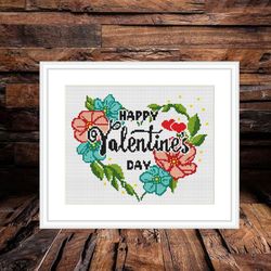 happy valentine's day cross stitch pattern pdf,  easy cross stitch chart, statement cross stitch, heart love xstitch