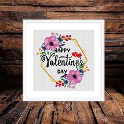 happy valentine's day cross stitch pattern pdf,  easy cross stitch chart, statement cross stitch, heart love xstitch