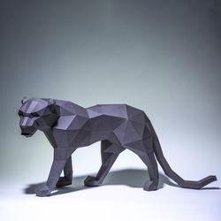 black panther paper craft, digital template, origami, pdf download diy, low poly, trophy, sculpture, model