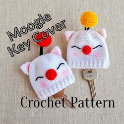 key cover moogle crochet pattern, ffxiv keychain final fantasy 14 key organizer, key fob, gamer gift, diy game character