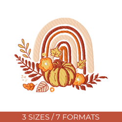 rainbow, embroidery design, fall embroidery, autumn embroidery, machine embroidery file, pumpkins embroidery