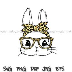 cute bunny with leopard bandana and glasses svg, leopard print svg, easter svg, bunny svg, easter bunny svg, christian