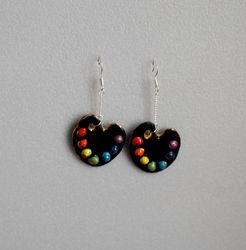 large earrings black artist palette porcelain jewelry ceramic earrings rainbow painter porcelain art gift to the artist