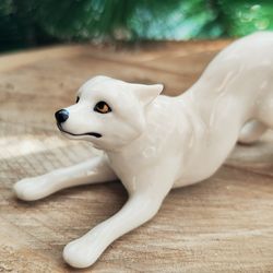 figurine arctic fox porcelain, white fox statuette, polar fox statue