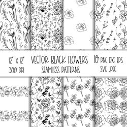 black and white vintage botanical digital paper