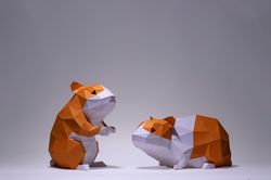 Hamsters Paper Craft, Digital Template, Origami, PDF Download DIY, Low Poly, Trophy, Sculpture, Hamsters Model