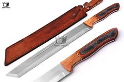 custom hand forged or handmade carbon steel short tanto sword 25 inches battle ready with leather sheath, free shipping