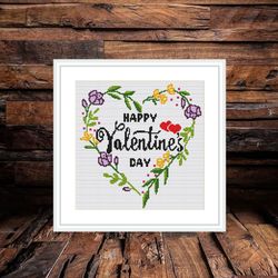 happy valentine's day cross stitch pattern pdf,  easy cross stitch chart, statement cross stitch, heart love xstitch