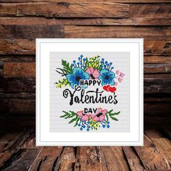 happy valentine's day cross stitch pattern pdf,  easy cross stitch chart, statement cross stitch, heart love xstitch