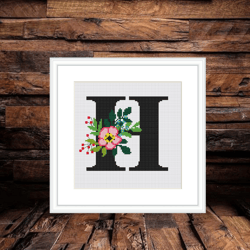 letter h cross stitch pdf, family name cross stitch, monogram h cross stitch, h cross stitc cross stitch,  wedding