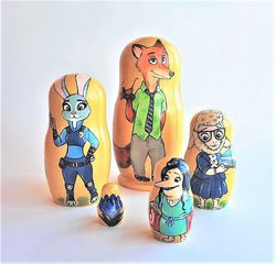 zootopia (zootropolis) russian wooden nesting dolls matryoshka 5 in 1