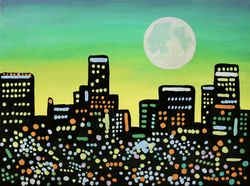 los angeles skyline painting urban landscape original art 7" x 9" inches by nikademenko city abstract cityscape wall art