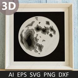 shadow box svg tempate, realistic moon light box svg, kids room decor, svg-dxf files for cricut