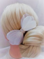 bridal bow hair clip, wedding feather hair clip, bridal hair bow, bow hair accessory for bride, wedding headpiece