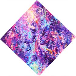 space acrylic painting on canvas cosmic love art couple in love wall art lovers artwork handmade