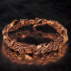 unique handmade copper bracelet for woman, antique style wire wrapped bracelet handcrafted woven jewelry 7th anniversary