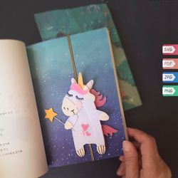 unicorn bookmark gift for booklover , svg templates for cricut , animals felt pattern