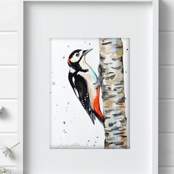 woodpecker painting watercolor wall decor 8"x11" home art birds watercolor painting by anne gorywine