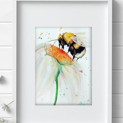 bumblebee painting watercolor wall decor 8"x11" home art bees watercolor painting by anne gorywine