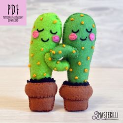 felt cactus pattern & tutorial, valentine's day gift, felt flower pattern, felt toy sewing pattern, felt plant pattern