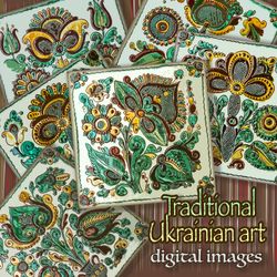 ukraine traditional art printable download cards,folk flowers pictures for printing jpg,kosiv ceramics printable images