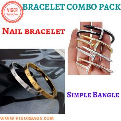 stylish simple love bangle & nail bracelet for women trendy 18k bangle combo pack