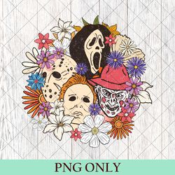 vintage horror halloween png, halloween floral png, scream, jason, michael myers, horror movie png, halloween gift png