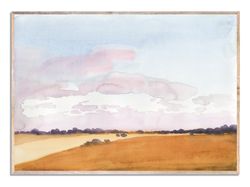 wheat field wall art minimalist landscape watercolor painting farmhouse art print rustic farm country house wall decor