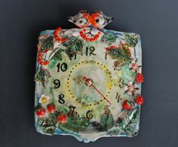 wall clock love birds ceramic panel berries botanical art tile robin birds figurines wall sculpture decor porcelain