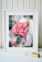 watercolor pink rose painting