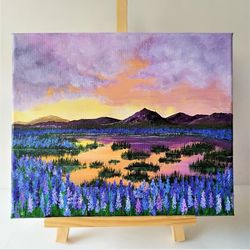 sunset landscape acrylic painting bright floral wall art