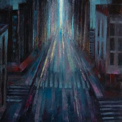 cityscape original oil painting new-york landscape impasto painting abstract art mini painting night street art