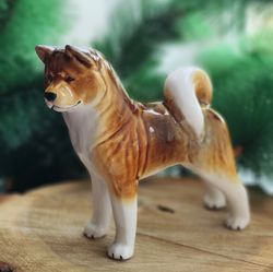 American Akita Figurine Ceramics Handmade, Statuette Akita Russianartdogs