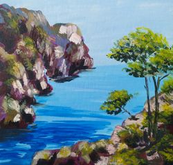 painting seascape with acrylic paints sea bay original painting with acrylic