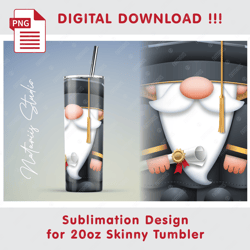 funny graduation gnome template - seamless sublimation pattern - 20oz skinny tumbler - full tumbler wrap