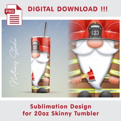 funny firefighter gnome template - seamless sublimation pattern - 20oz skinny tumbler - full tumbler wrap