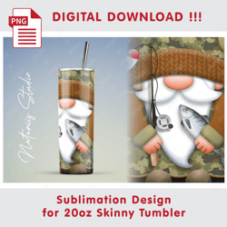 funny fishing gnome template - seamless sublimation pattern - 20oz skinny tumbler - full tumbler wrap