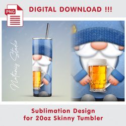 funny beer gnome template - seamless sublimation pattern - 20oz skinny tumbler - full tumbler wrap