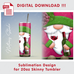 funny wine gnome template - seamless sublimation pattern - 20oz skinny tumbler - full tumbler wrap