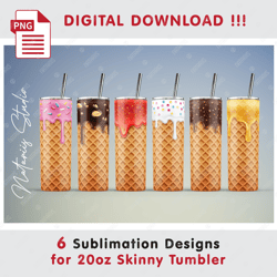 6 ice cream templates - seamless sublimation patterns - 20oz skinny tumbler - full tumbler wrap