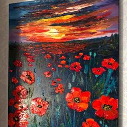 poppies oil painting flowers original art artwork wildflowers impasto canvas art