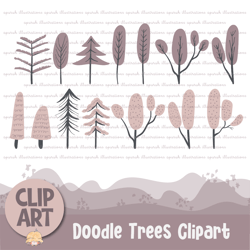 doodle winter trees clipart collection