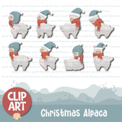 cute christmas alpaca wearing winter scarf clipart for decoration, stickers, sublimation and more