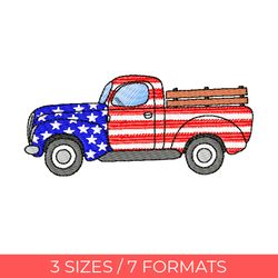 patriotic truck, embroidery design, independence day, gnome embroidery, embroidery pes, machine embroidery