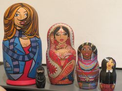 women of the world art painted matryoshka wooden five nesting dolls