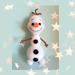 olaf toy, snowman crochet toy, frozen snowman, amigurumi doll, ice princess, 3 year old girl gift, anna and elsa toy