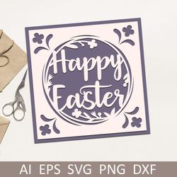 easter card svg, layered papercut easter card, happy easter laser cut template