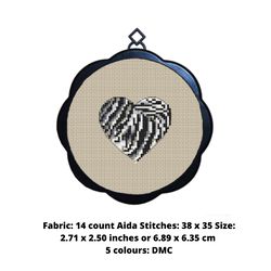 zebra heart cross stitch pattern |cross stitch  chart | small heart cross stitch chart | animal cross stitch chart