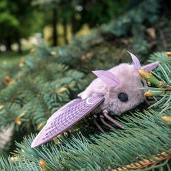 lilac moth plush doll: handmade insect art toy - made to order