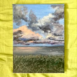 Clouds Painting Original, Acrylic Painting On Canvas, Sky Art, Cloud Wall Decor, Lake Painting, undefined Landscape Painting
